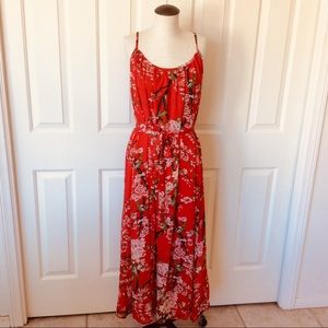 Fanny Wiz XL Red Cherry Blossom Floral Maxi Dress
